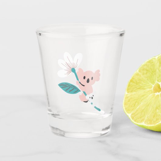 Kleurrijke Koala Patroon Leuke Dier en Bloemen Shot Glas (Voorkant)