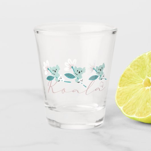 Kleurrijke Koala Patroon Leuke Dier en Bloemen Shot Glas (Voorkant)