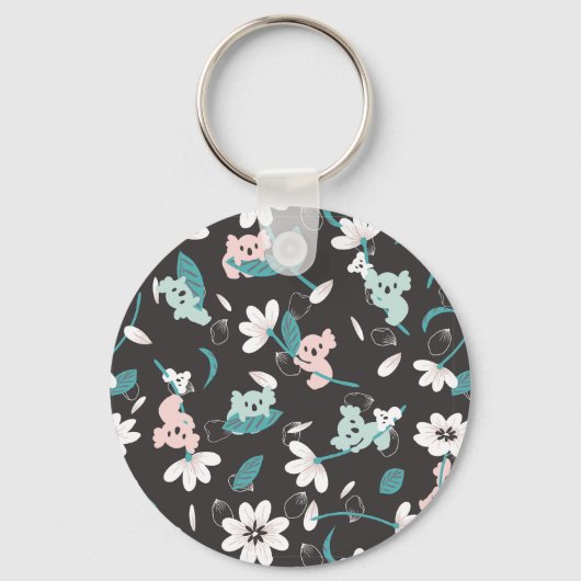 Kleurrijke Koala Patroon Leuke Dier en Bloemen Sleutelhanger (Voorkant)