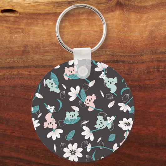 Kleurrijke Koala Patroon Leuke Dier en Bloemen Sleutelhanger (Voorkant)