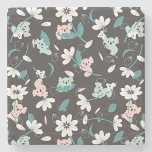 Kleurrijke Koala Patroon Leuke Dier en Bloemen Stenen Onderzetter