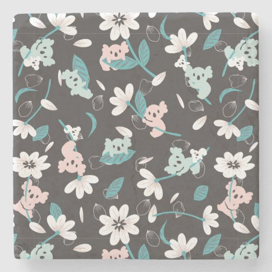 Kleurrijke Koala Patroon Leuke Dier en Bloemen Stenen Onderzetter (Voorkant)