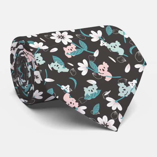 Kleurrijke Koala Patroon Leuke Dier en Bloemen Stropdas (Opgerold)