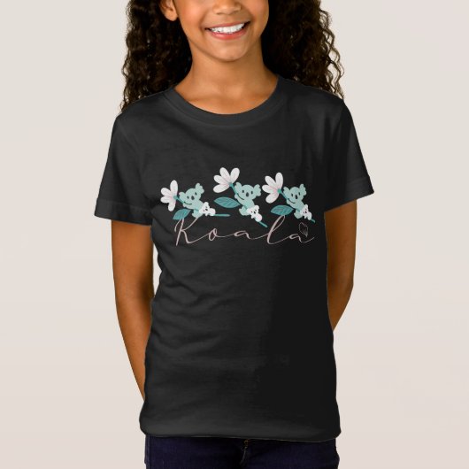 Kleurrijke Koala Patroon Leuke Dier en Bloemen T-shirt (Voorkant)
