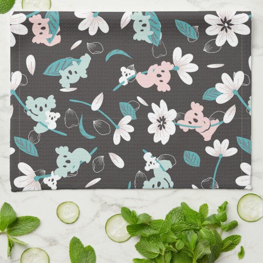 Kleurrijke Koala Patroon Leuke Dier en Bloemen Theedoek (Gevouwen)