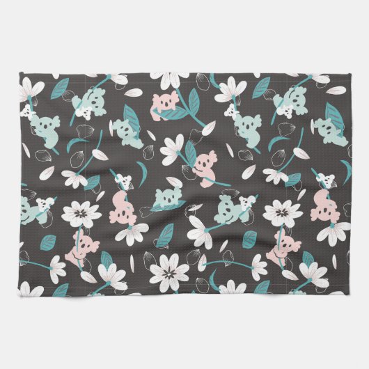 Kleurrijke Koala Patroon Leuke Dier en Bloemen Theedoek (Horizontaal)