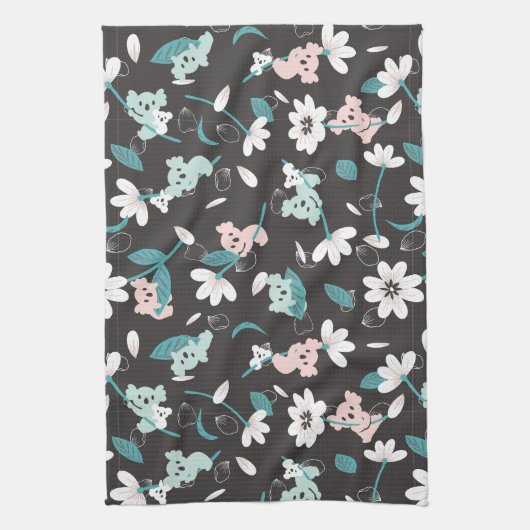 Kleurrijke Koala Patroon Leuke Dier en Bloemen Theedoek (Verticaal)