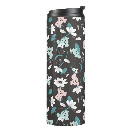 Kleurrijke Koala Patroon Leuke Dier en Bloemen Thermosbeker (Gedraaid links)