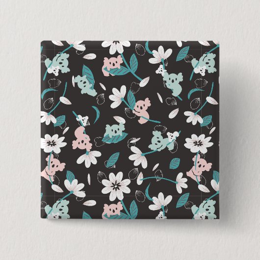 Kleurrijke Koala Patroon Leuke Dier en Bloemen Vierkante Button 5,1 Cm (Voorkant)