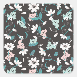 Kleurrijke Koala Patroon Leuke Dier en Bloemen Vierkante Sticker