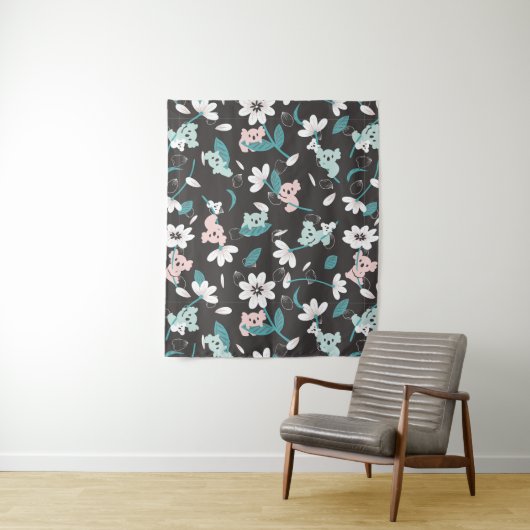 Kleurrijke Koala Patroon Leuke Dier en Bloemen Wandkleed (In situ)