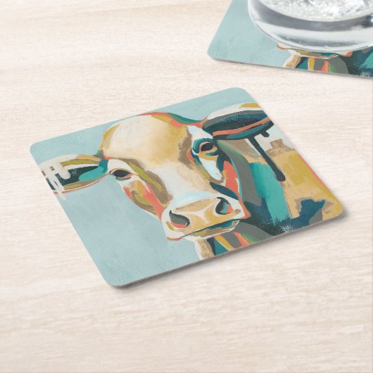 Kleurrijke Koe Kartonnen Onderzetters (Schuin)