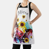 Kleurrijke Koe met zonnebloemen Gepersonaliseerd S Schort (Insitu)