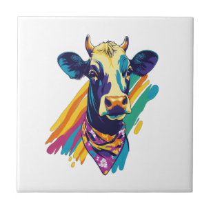 Kleurrijke Koe Png, Regenboog Koe Design Png Tegeltje