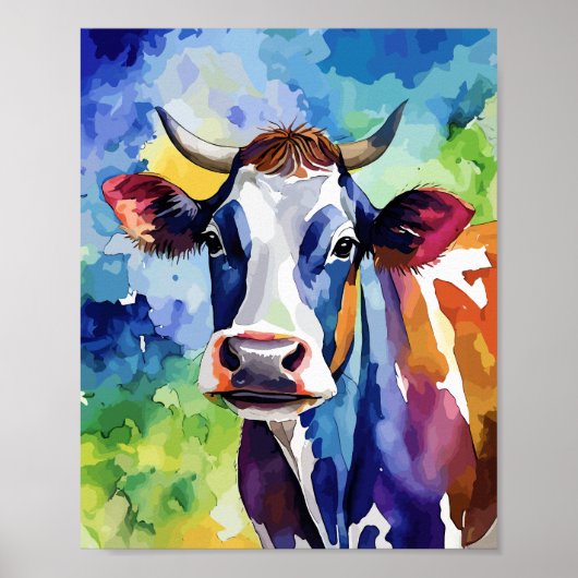Kleurrijke koe popart waterverf poster (Voorkant)