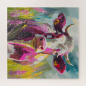 Kleurrijke Koe Portret Moderne Abstracte Kunst Legpuzzel (Horizontaal)