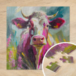 Kleurrijke Koe Portret Moderne Abstracte Kunst Legpuzzel<br><div class="desc">Een grillig impressionistisch schilderij van een koe, weergegeven in felle, levendige kleuren zoals roze, groen en blauwgroen. Dikke abstracte penseelstreken brengen textuur en beweging in de compositie, waardoor de koe een speelse en energieke uitstraling krijgt. De gedurfde kleurkeuzes en expressieve streken maken dit een leuke, eigentijdse kijk op traditionele dierenportretten,...</div>