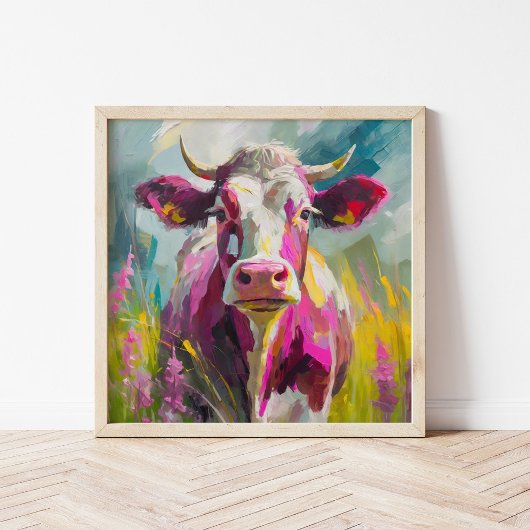 Kleurrijke Koe Portret Moderne Abstracte Kunst Poster