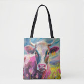 Kleurrijke Koe Portret Moderne Abstracte Kunst Tote Bag (Voorkant)