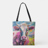 Kleurrijke Koe Portret Moderne Abstracte Kunst Tote Bag (Achterkant)
