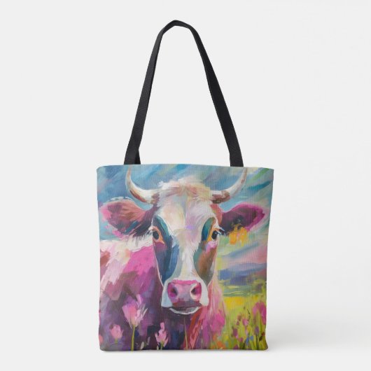 Kleurrijke Koe Portret Moderne Abstracte Kunst Tote Bag (Achterkant)