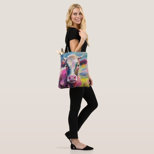 Kleurrijke Koe Portret Moderne Abstracte Kunst Tote Bag (Op model)