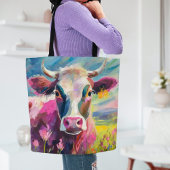 Kleurrijke Koe Portret Moderne Abstracte Kunst Tote Bag