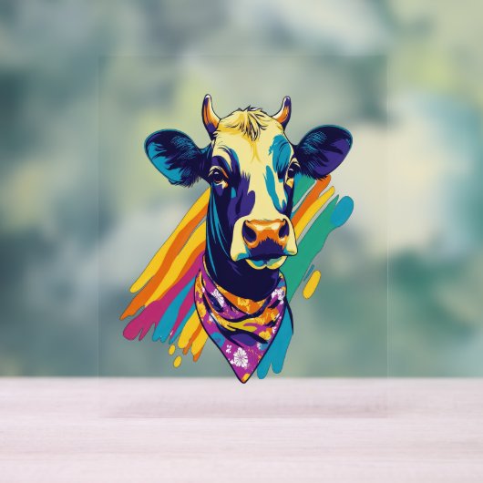 Kleurrijke Koe, Rainbow Koe Design Acryl Bord (Neutraal)