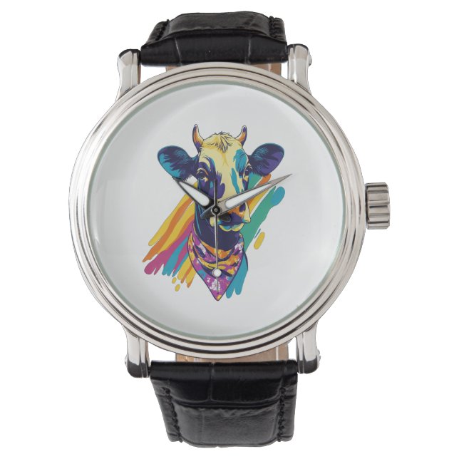 Kleurrijke Koe, Rainbow Koe Design Horloge (Voorkant)