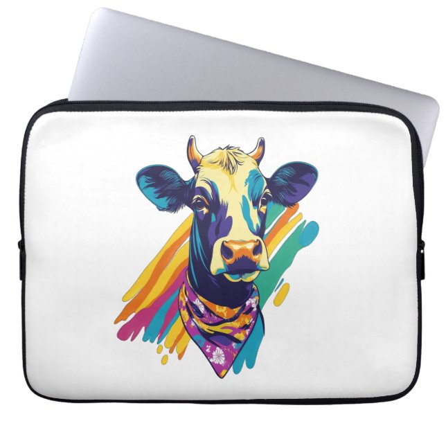 Kleurrijke Koe, Rainbow Koe Design Laptop Sleeve (Voorkant)