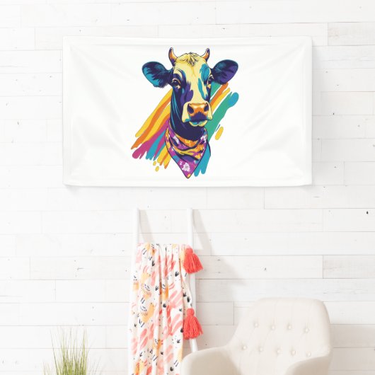 Kleurrijke Koe, Rainbow Koe Design Spandoek (Insitu)