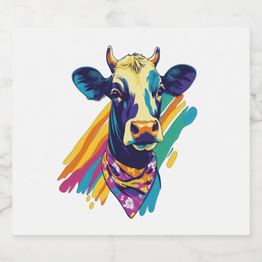 Kleurrijke Koe, Rainbow Koe Design Sparkling Wijnetiket (Enkel label)