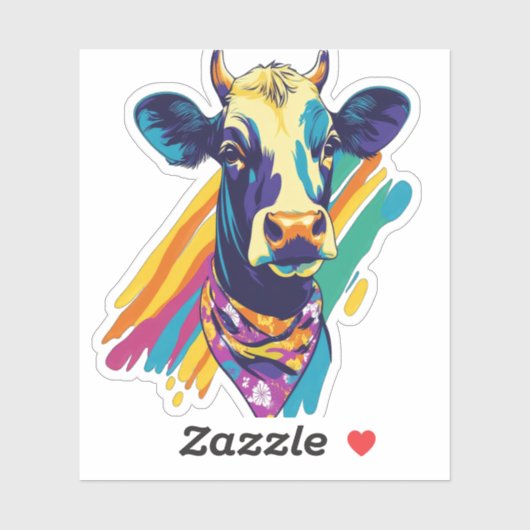 Kleurrijke Koe, Rainbow Koe Design Sticker (Vel)