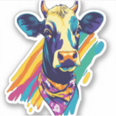 Kleurrijke Koe, Rainbow Koe Design Sticker (Voorkant)