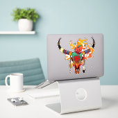 Kleurrijke Koe schedel Sticker (Laptop op bureau)