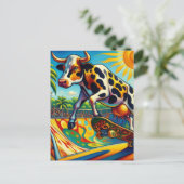 Kleurrijke Koe Skateboarden Briefkaart (Staand voorkant)