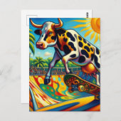 Kleurrijke Koe Skateboarden Briefkaart (Voorkant / Achterkant)