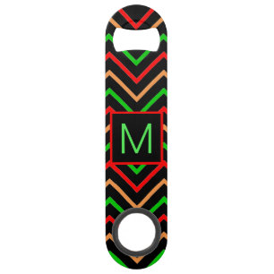 Kleurrijke koele chevron op zwarte monogram speed flessenopener