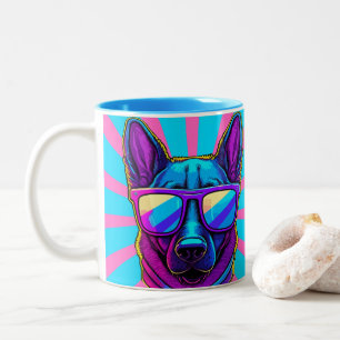 Kleurrijke koele hond met zonnebril Beach Vibes mo Tweekleurige Koffiemok