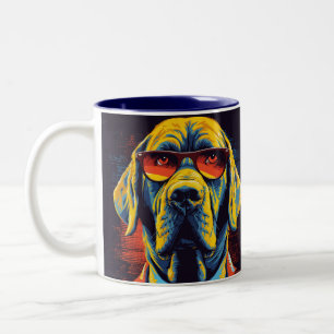 Kleurrijke koele hond met zonnebril strandvibes mo tweekleurige koffiemok