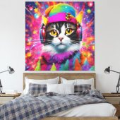 Kleurrijke Koele Kat Kerstmis Carnaval, Abstract Canvas Afdruk (Insitu (Slaapkamer))