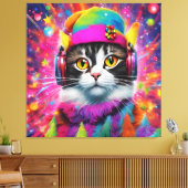 Kleurrijke Koele Kat Kerstmis Carnaval, Abstract Canvas Afdruk (Insitu (Woonkamer))