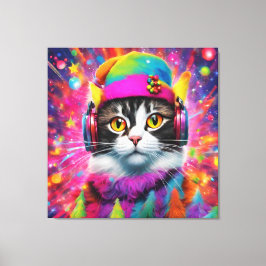 Kleurrijke Koele Kat Kerstmis Carnaval, Abstract Canvas Afdruk