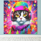 Kleurrijke Koele Kat Kerstmis Carnaval, Abstract Canvas Afdruk (Insitu (Houten vloer))