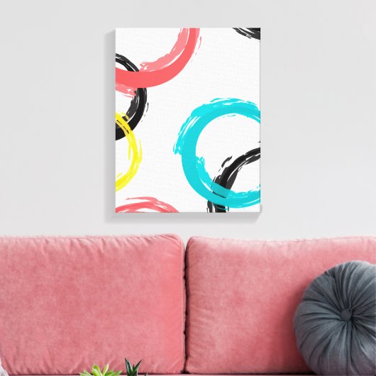 Kleurrijke, koele, moderne, trendy penseelcirkels canvas afdruk (Insitu (Woonkamer))