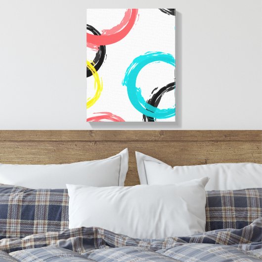Kleurrijke, koele, moderne, trendy penseelcirkels canvas afdruk (Insitu (Slaapkamer))