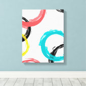 Kleurrijke, koele, moderne, trendy penseelcirkels canvas afdruk (Insitu (Houten vloer))