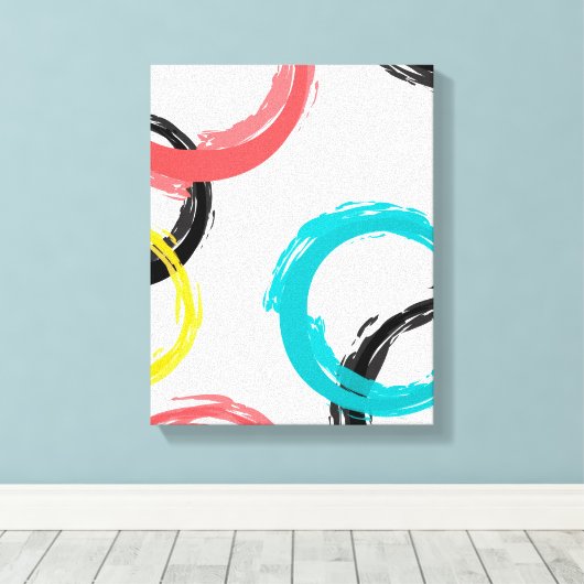 Kleurrijke, koele, moderne, trendy penseelcirkels canvas afdruk (Insitu (Houten vloer))
