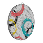Kleurrijke, koele, moderne, trendy penseelcirkels dartbord (Voorkant Links)