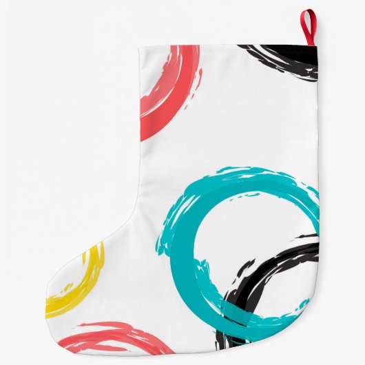 Kleurrijke, koele, moderne, trendy penseelcirkels grote kerstsok (Achterkant)